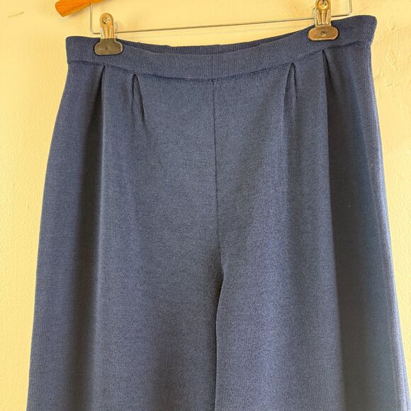 ST. JOHN Collection Santana Knit Pants Wide Leg Pull On Navy Blue Wool Size 8 - Picture 2 of 10